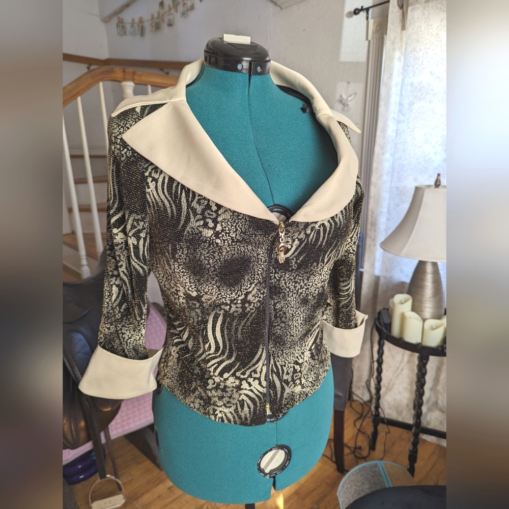 Joseph Ribkoff Multi-Patterned Zipper Blazer - image 1